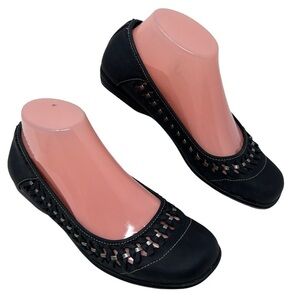 Rockport Cobb Hill Black Suede Leather Silver Trim Slip On Ballet Flats Size 7.5